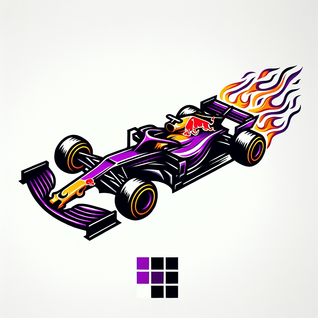 formula one car with flaming wheels