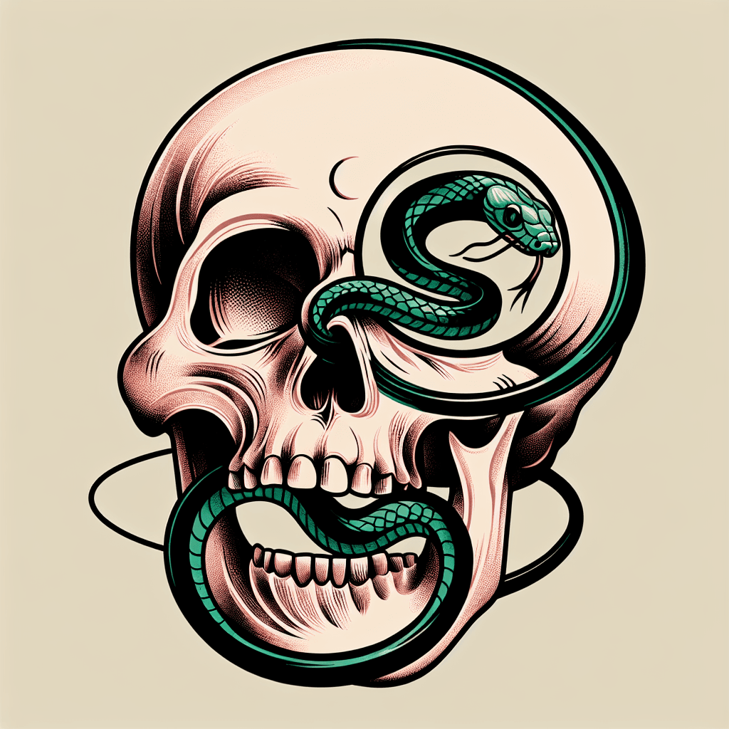 snake slithering through skull eye socket
