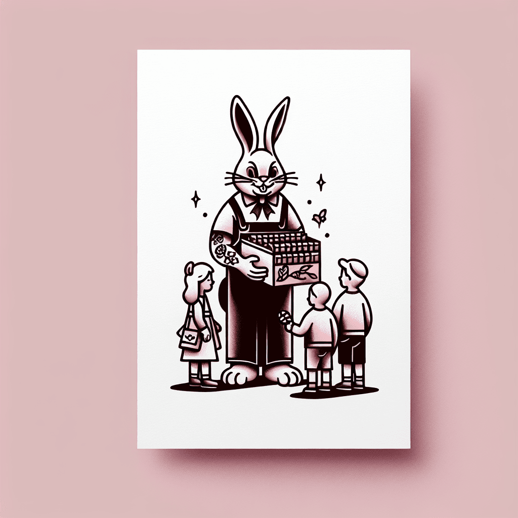 easter bunny selling chocolate to kids