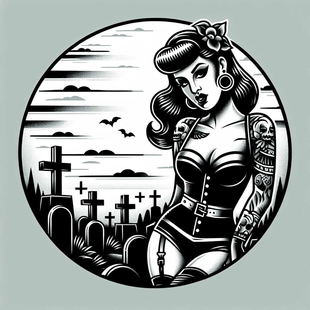 gothic pinup girl in a cemetery