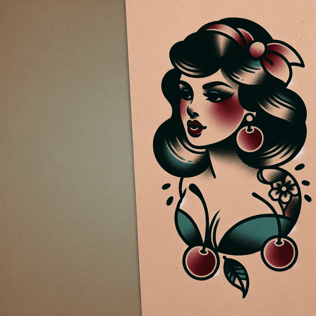 1970's pinup girl wearing cherry earrings