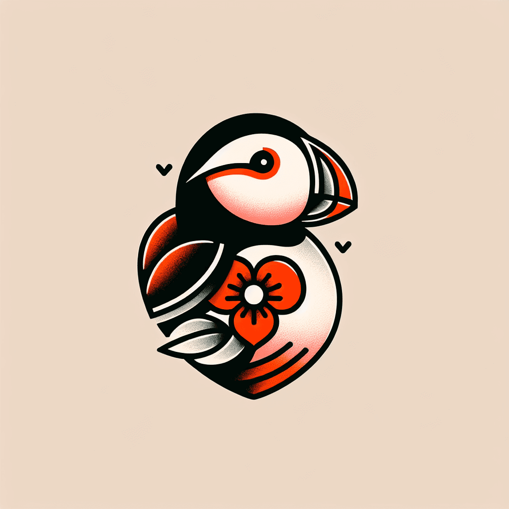 a pufin with a heart