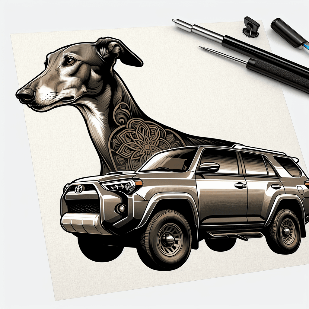 brown greyhounds next to a 2024 toyota 4runner