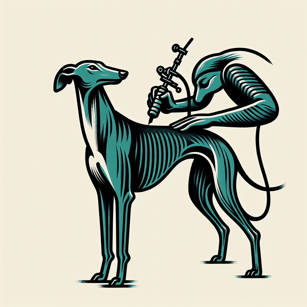 greyhound tattooing a human