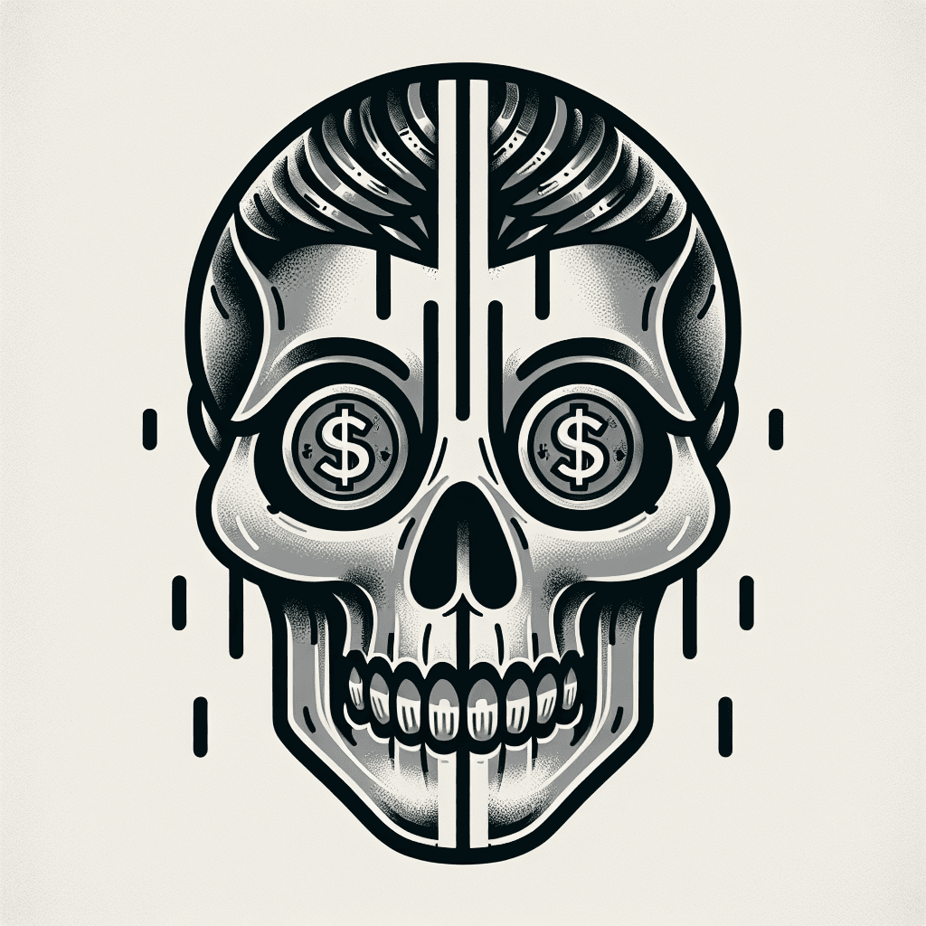 skull with coins in the eyes