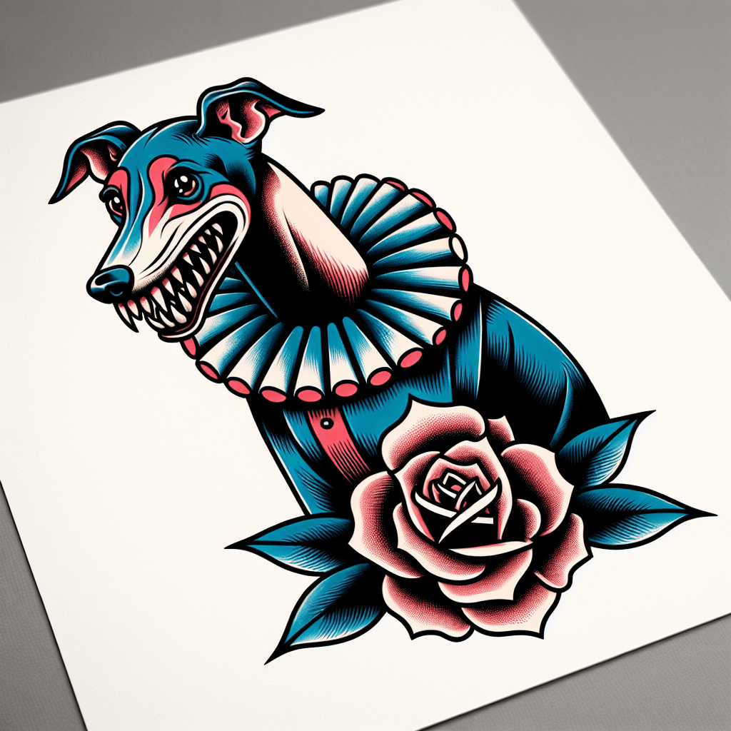 italian greyhound dressed like pennywise the clown with sharp teeth