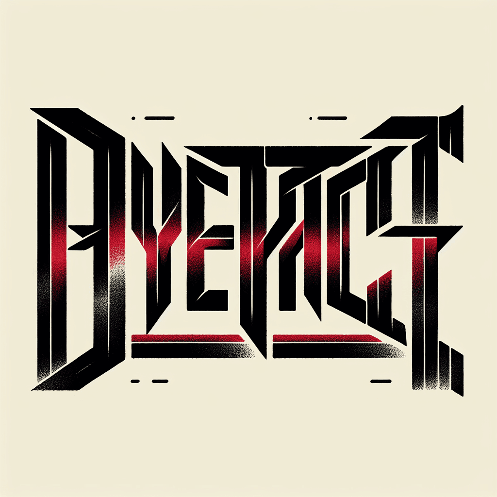 the word dyepact in metal band font