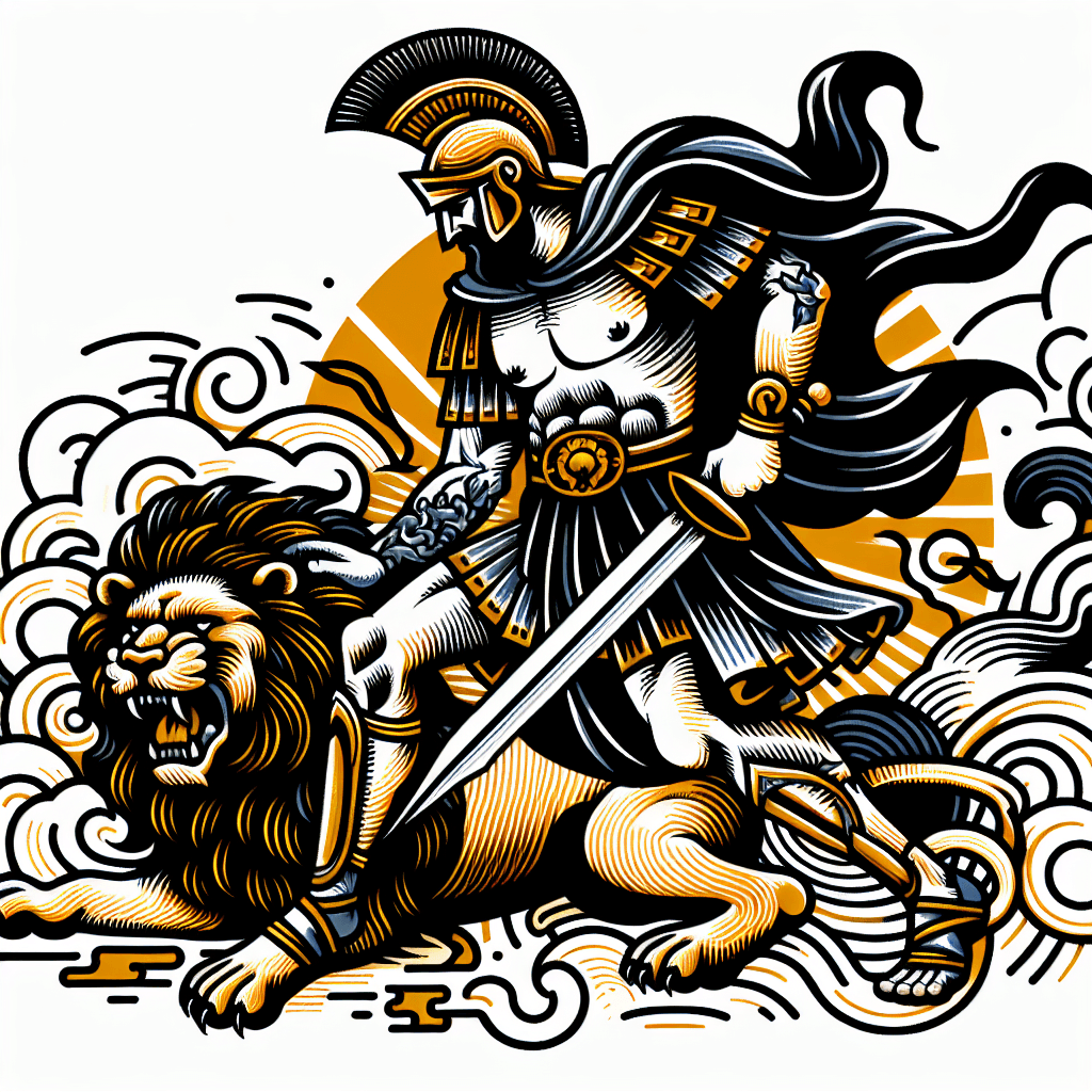 gladiator slaying lion