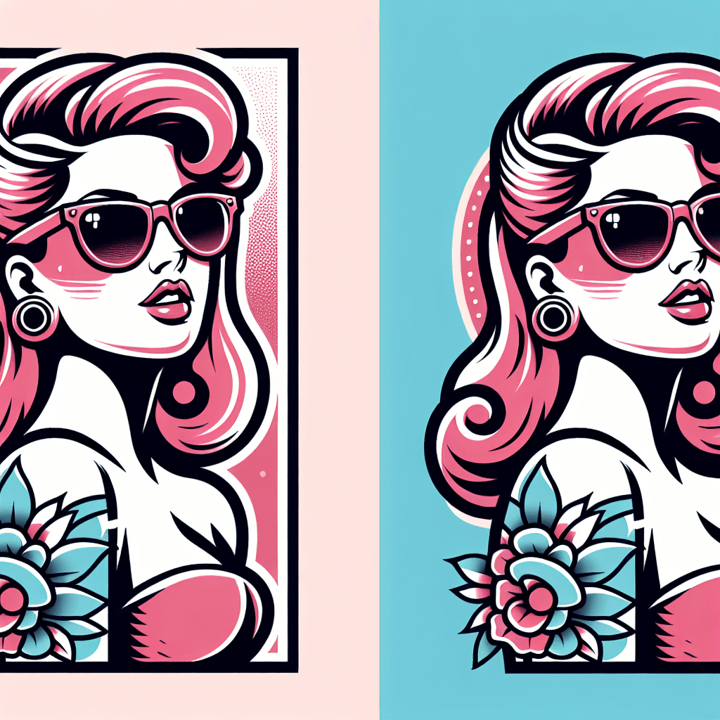 pinup girl with pink hair and red sunglasses