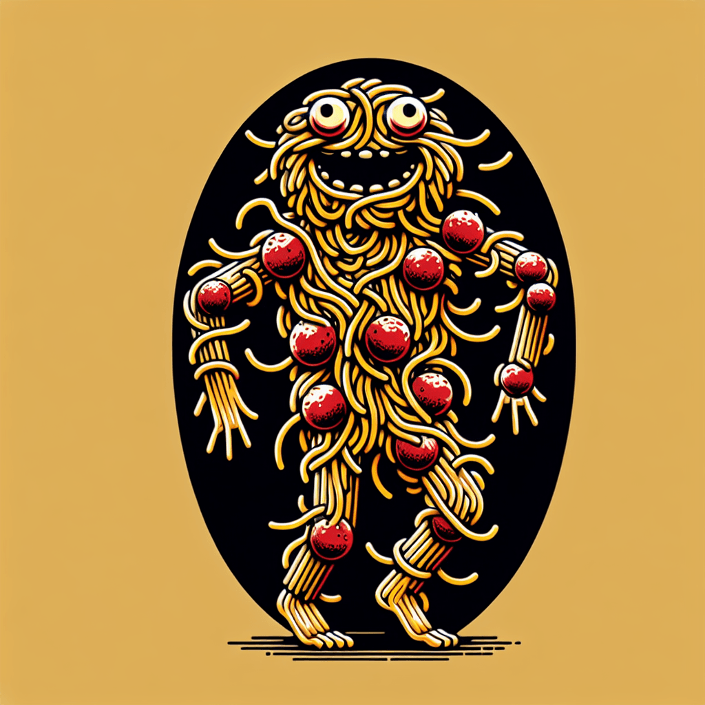crazy man made of spaghetti and meatballs