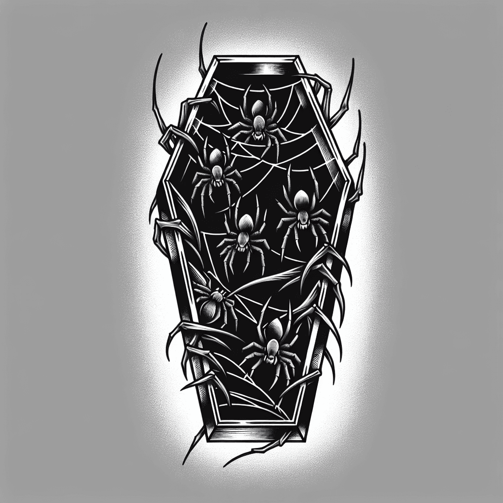 coffin covered in spiders