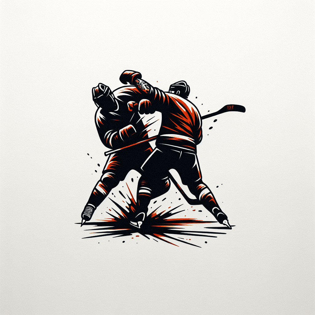two hockey players having a bloody fistfight