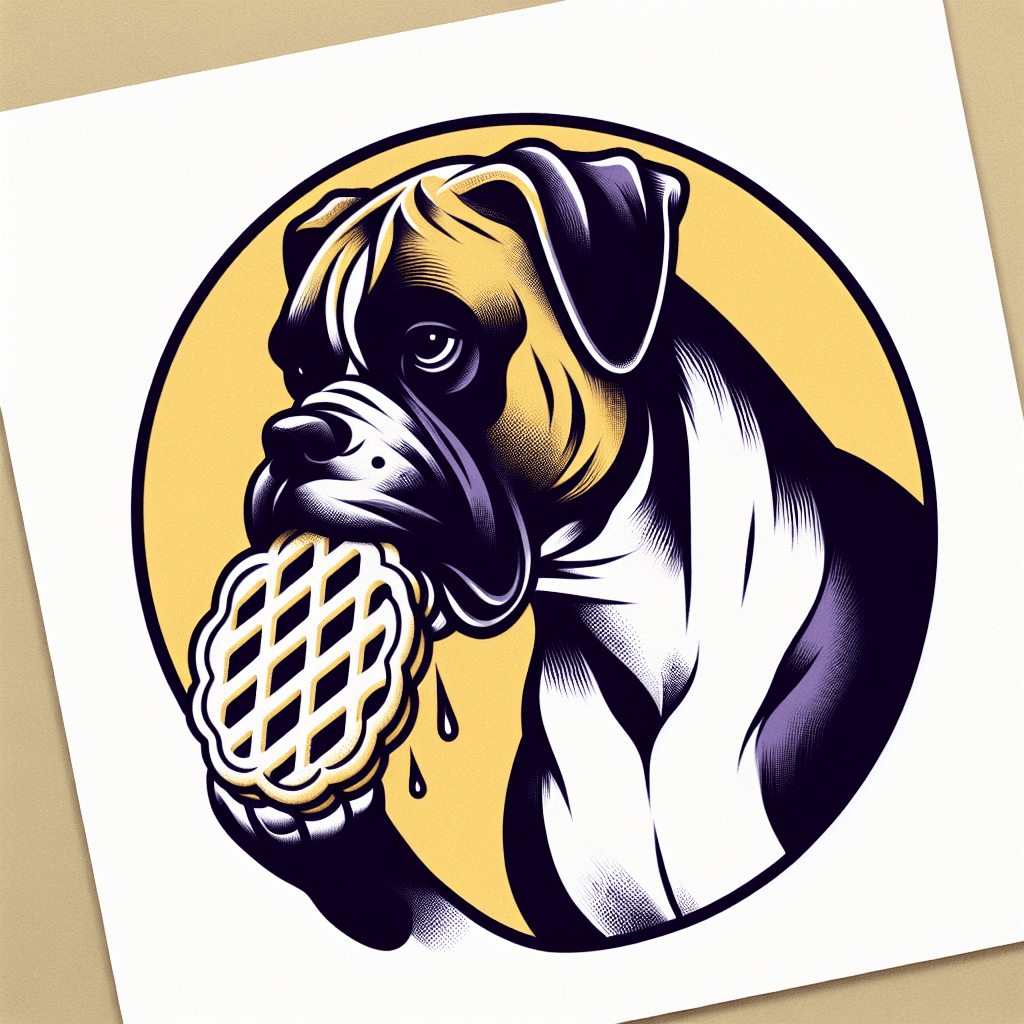 boxer dog eating a pizzelle cookie