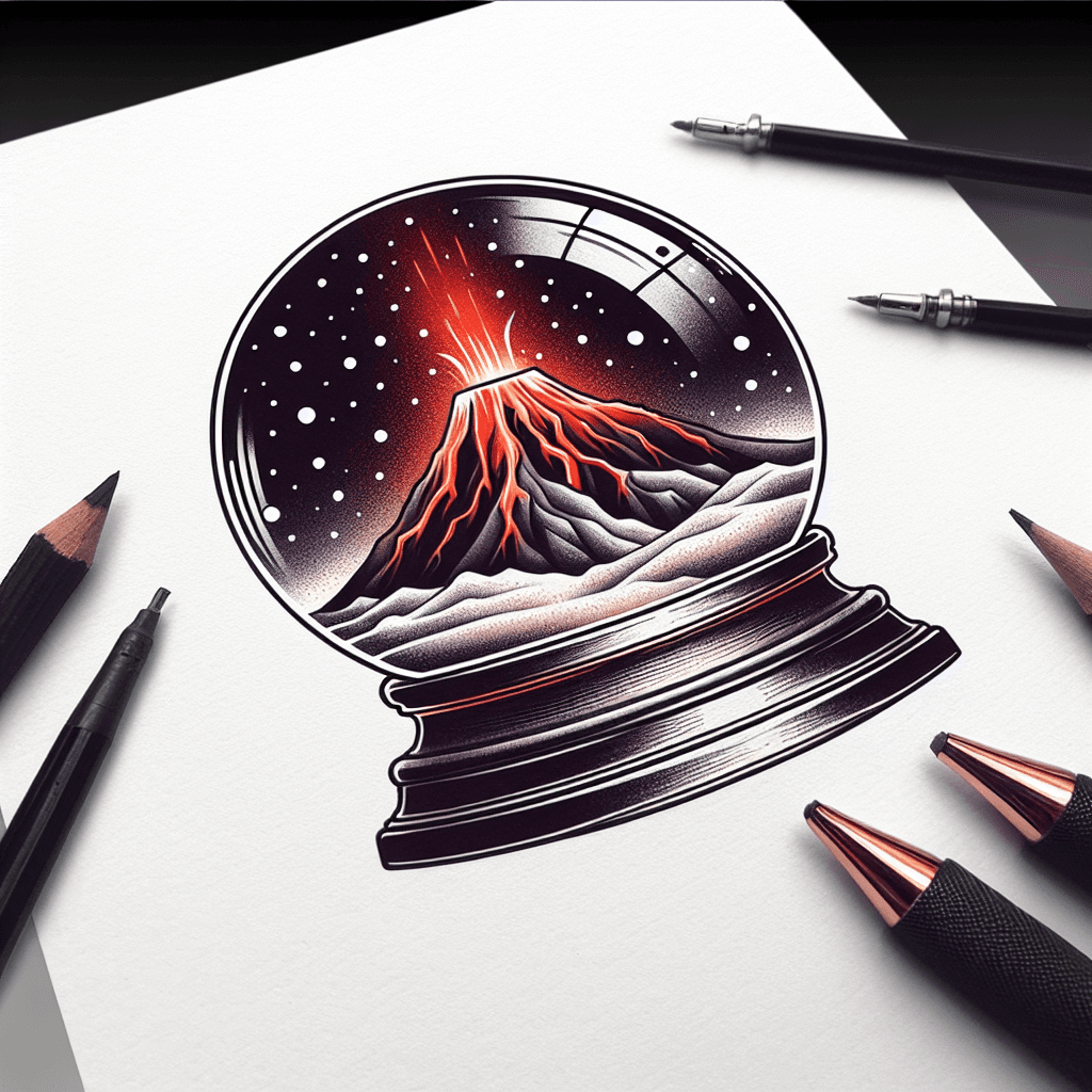 volcano inside of a snow globe