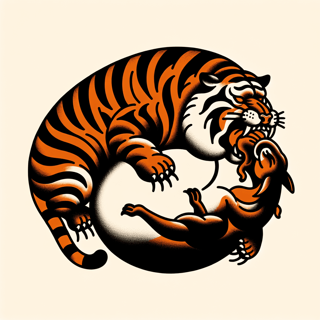obese tiger eating an animal
