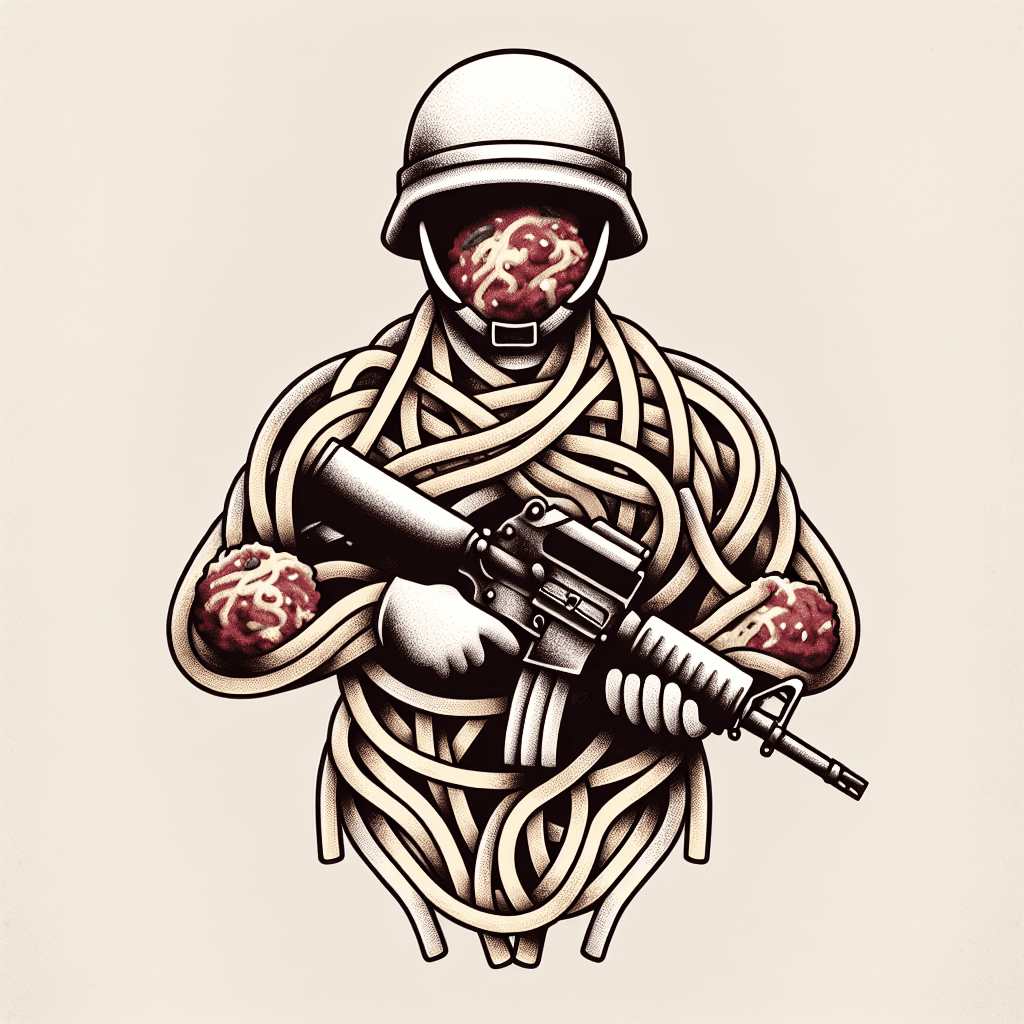 soldier made of spaghetti and meatballs