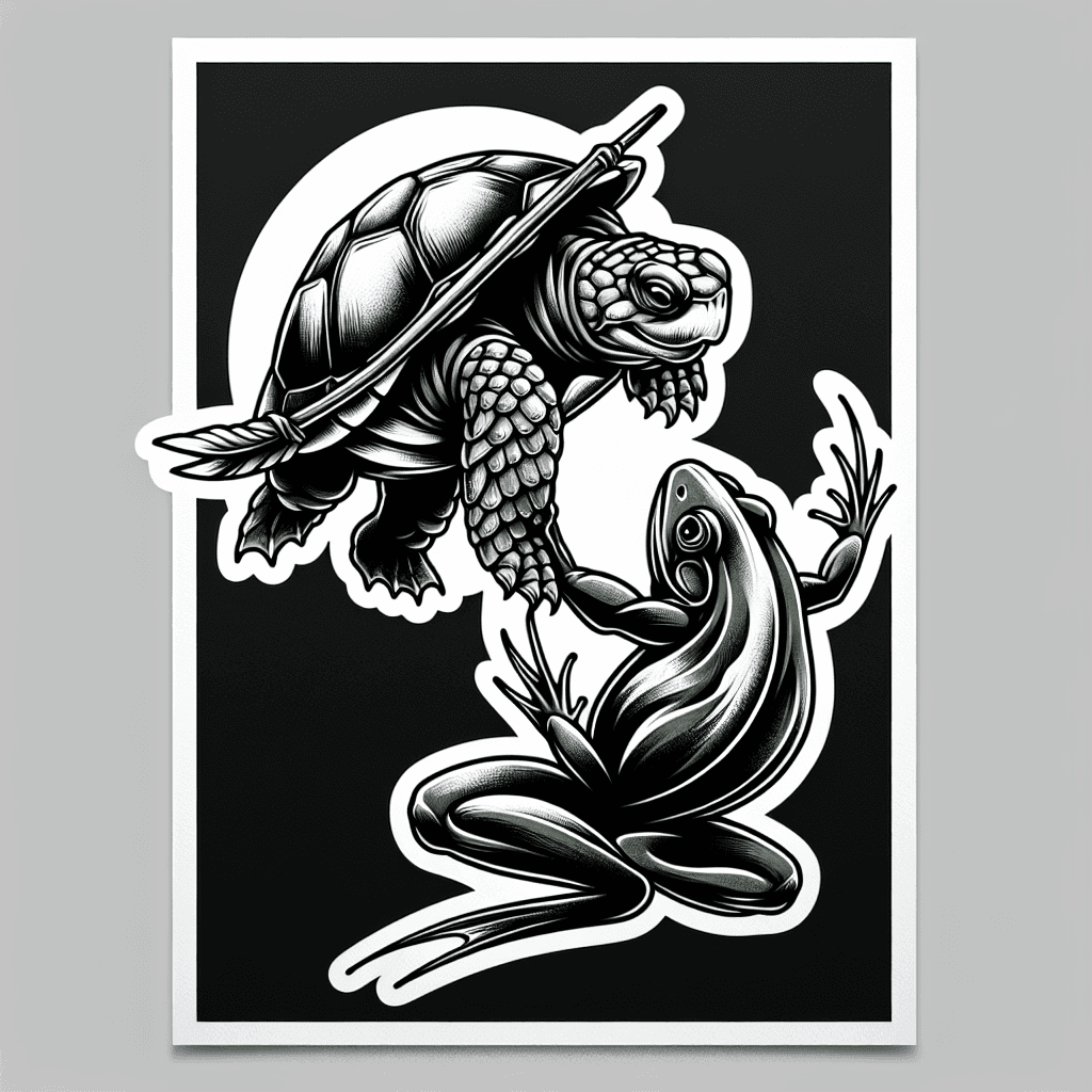 a turtle fighting a frog