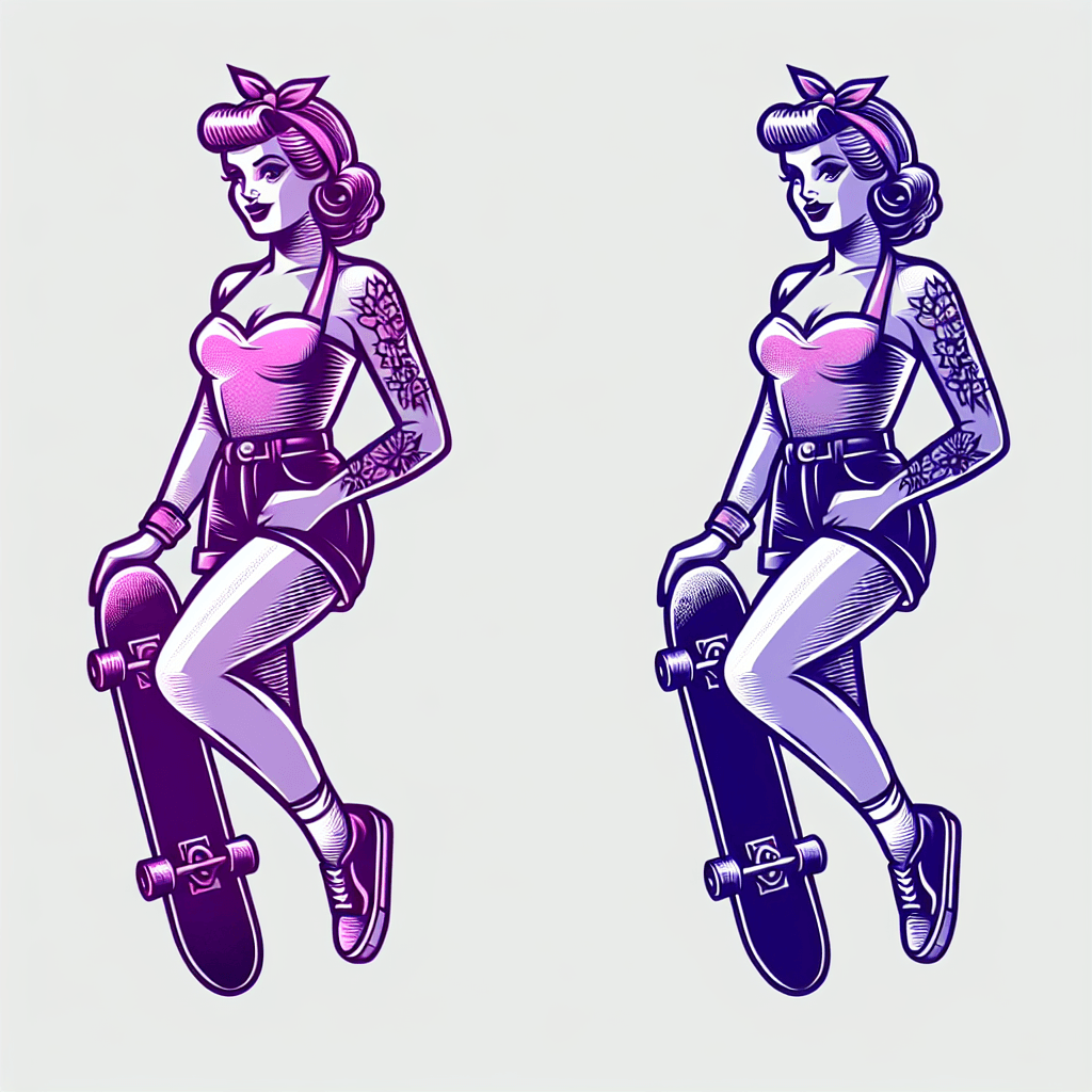 pin up girl dressed as a skateboarder