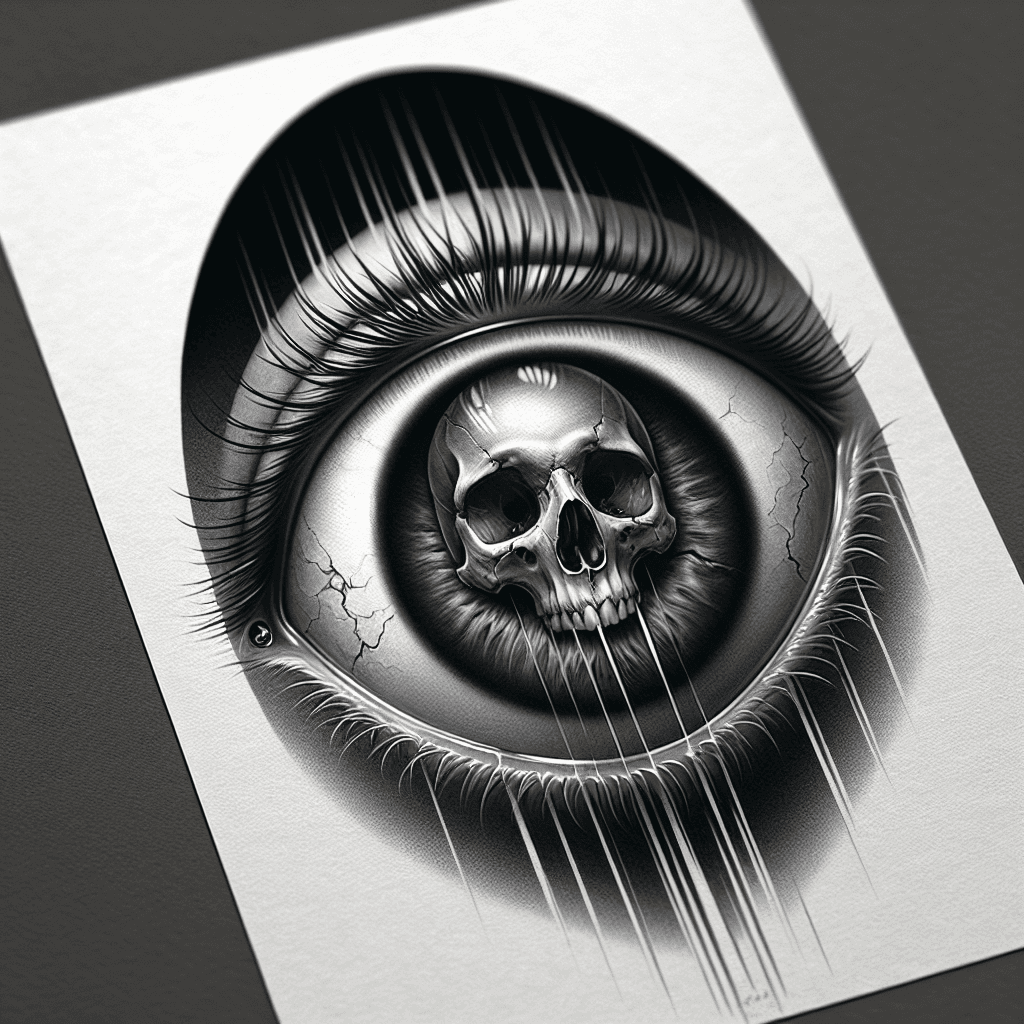 an eyeball with a skull in the pupil