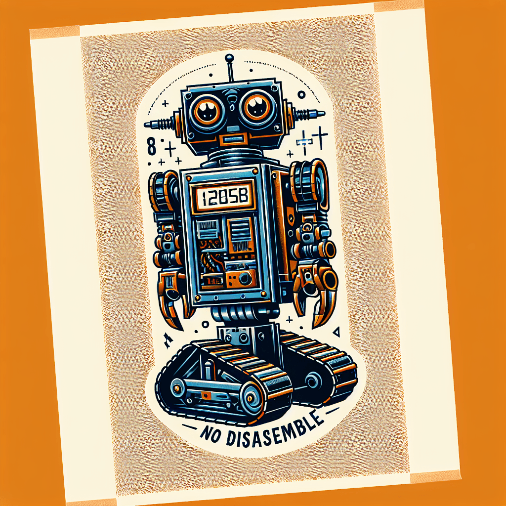 a robot that looks like johnny five, saying "no disassemble"