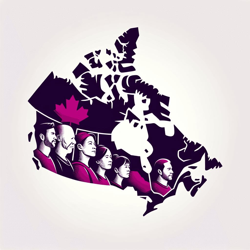 canada map outline with 5 different people on it. the text one team should be in inage