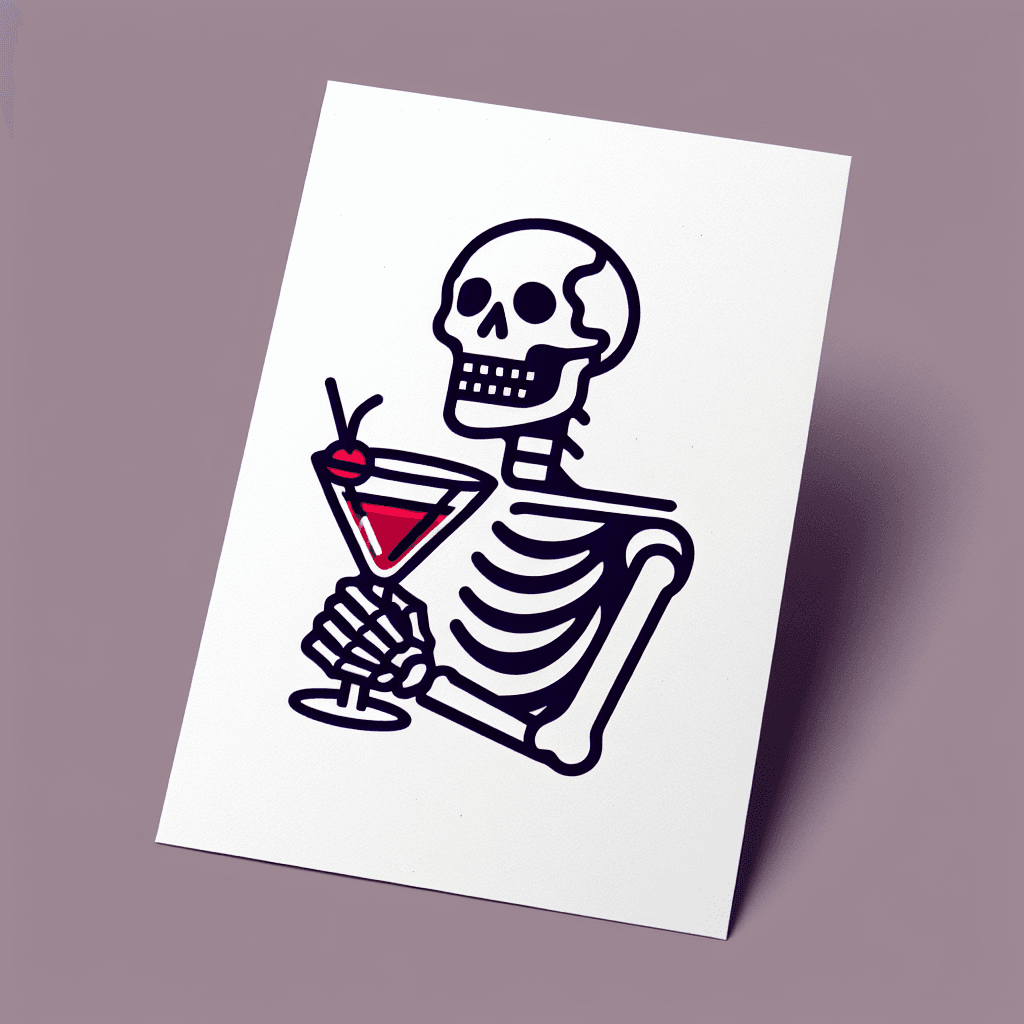 skeleton holding a bourbon manhattan