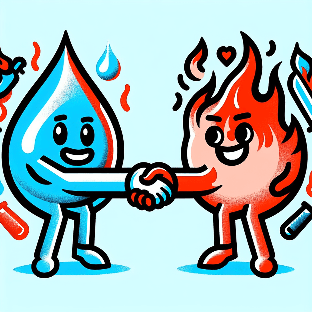 water drop and fire cartoons shaking hands