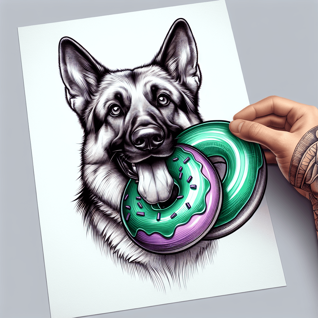 german shepherd eating a donut
