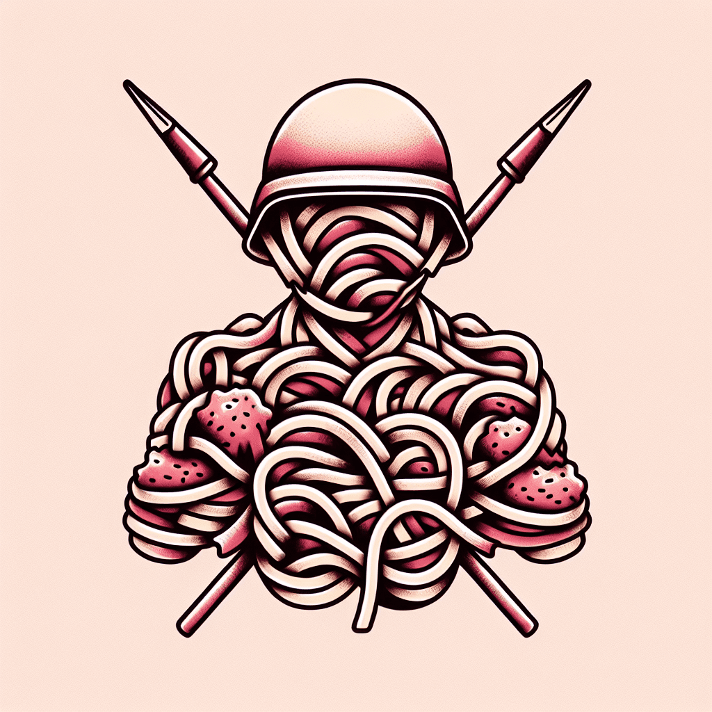 soldier made of spaghetti and meatballs