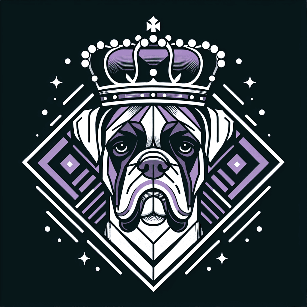 a royal boxer dog wearing a crown