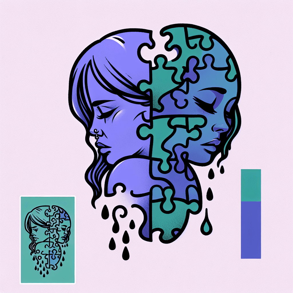 sad woman made of puzzle pieces
