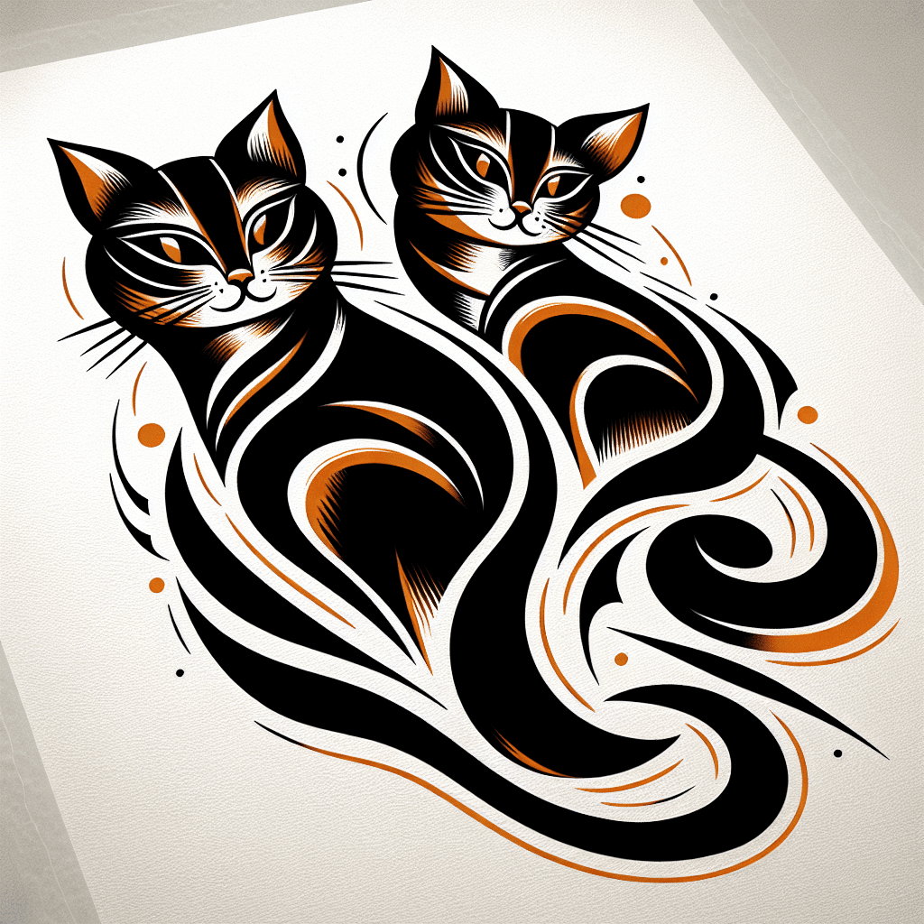 pair of cats, full body, long