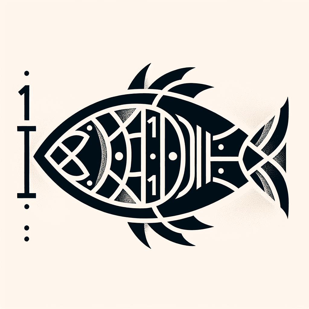 polynesian fish glyph with the interior filled with 1 and 0 numerals