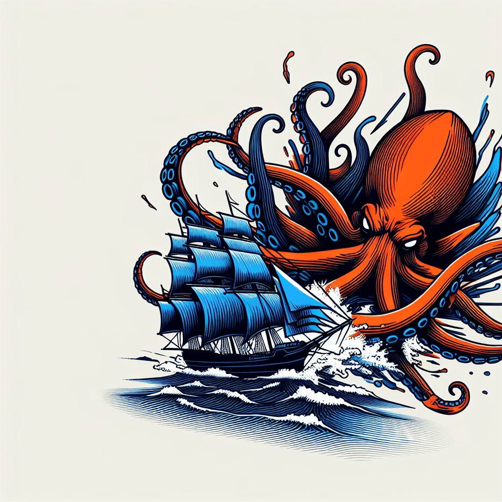 giant octopus attacking a clipper ship