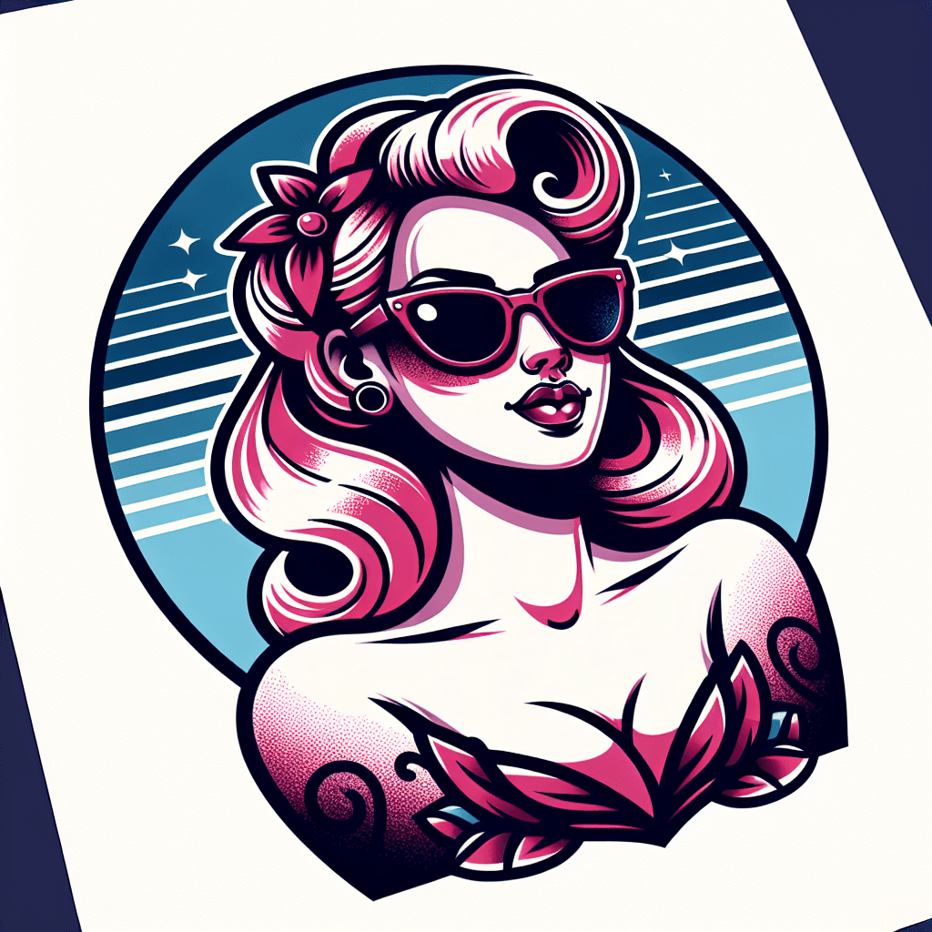 pinup girl with pink hair and red sunglasses