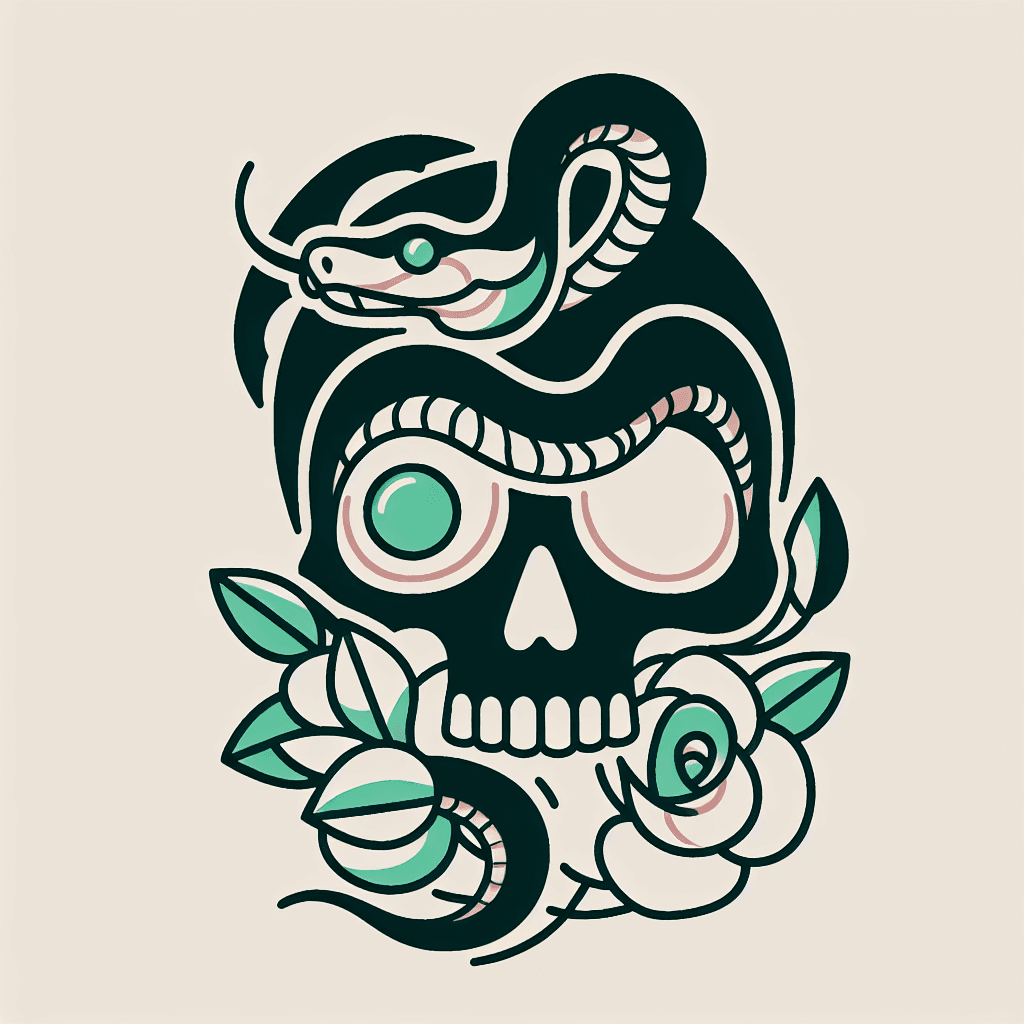 snake slithering through skull eye socket