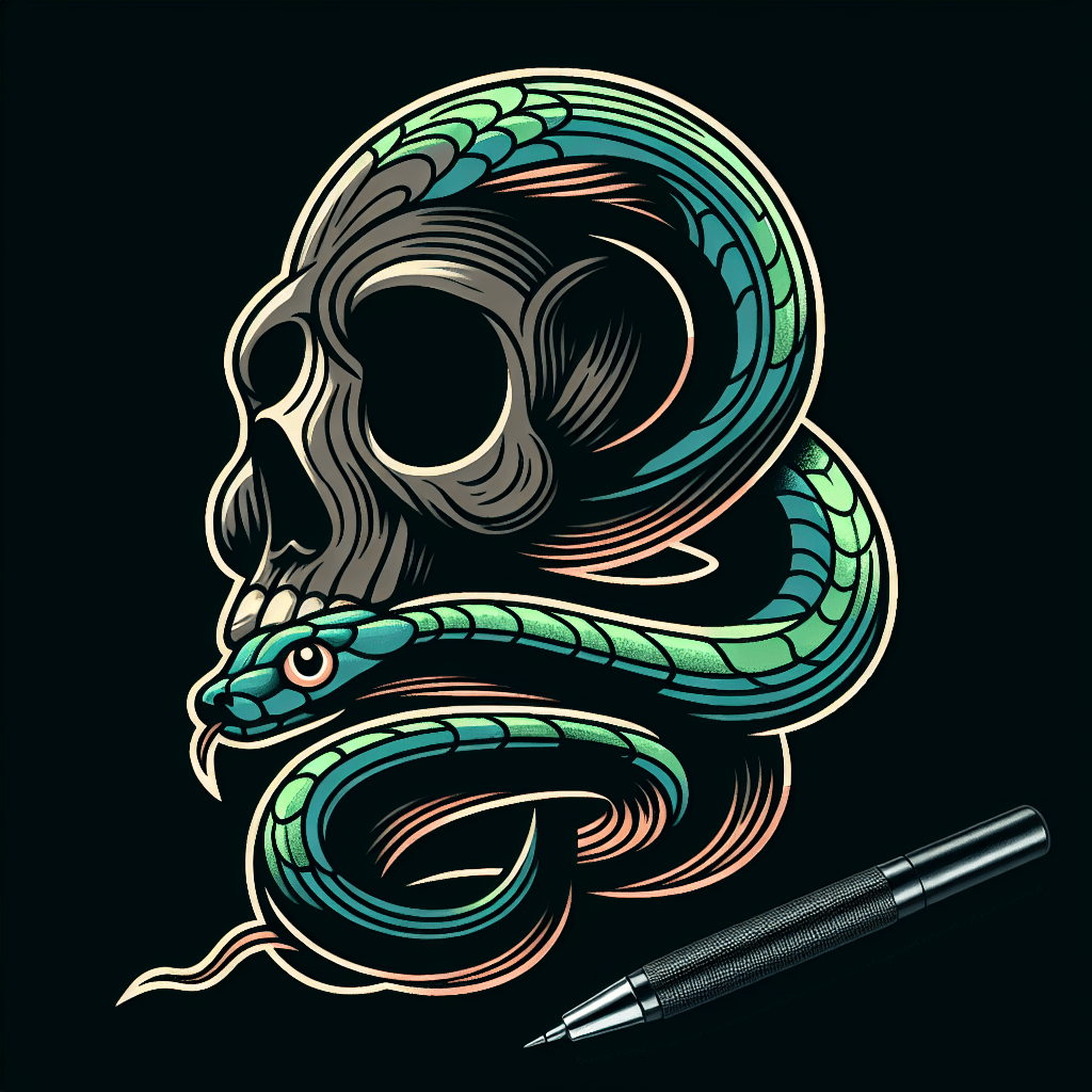 snake slithering through skull eye socket