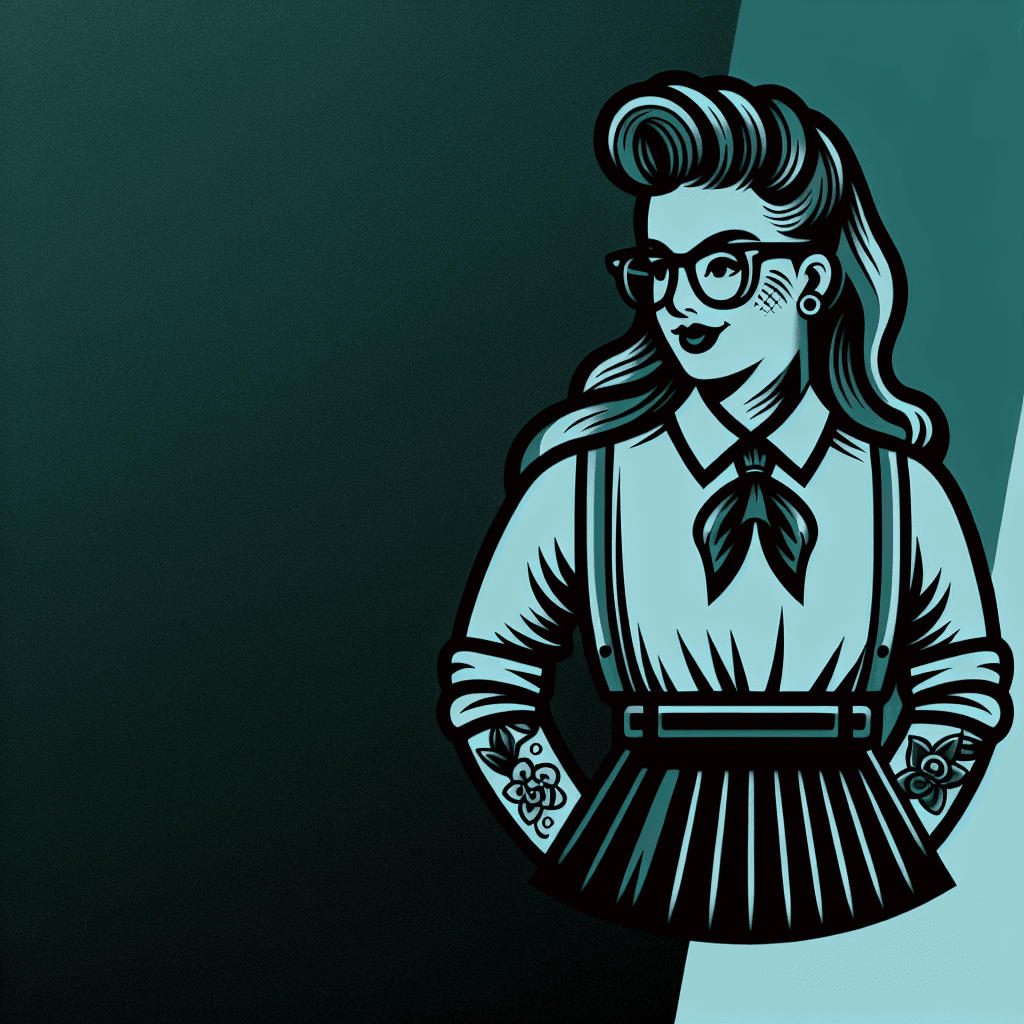 nerdy pinup girl wearing glasses and a skirt