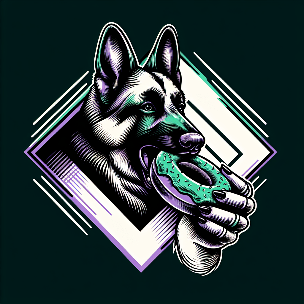 german shepherd eating a donut