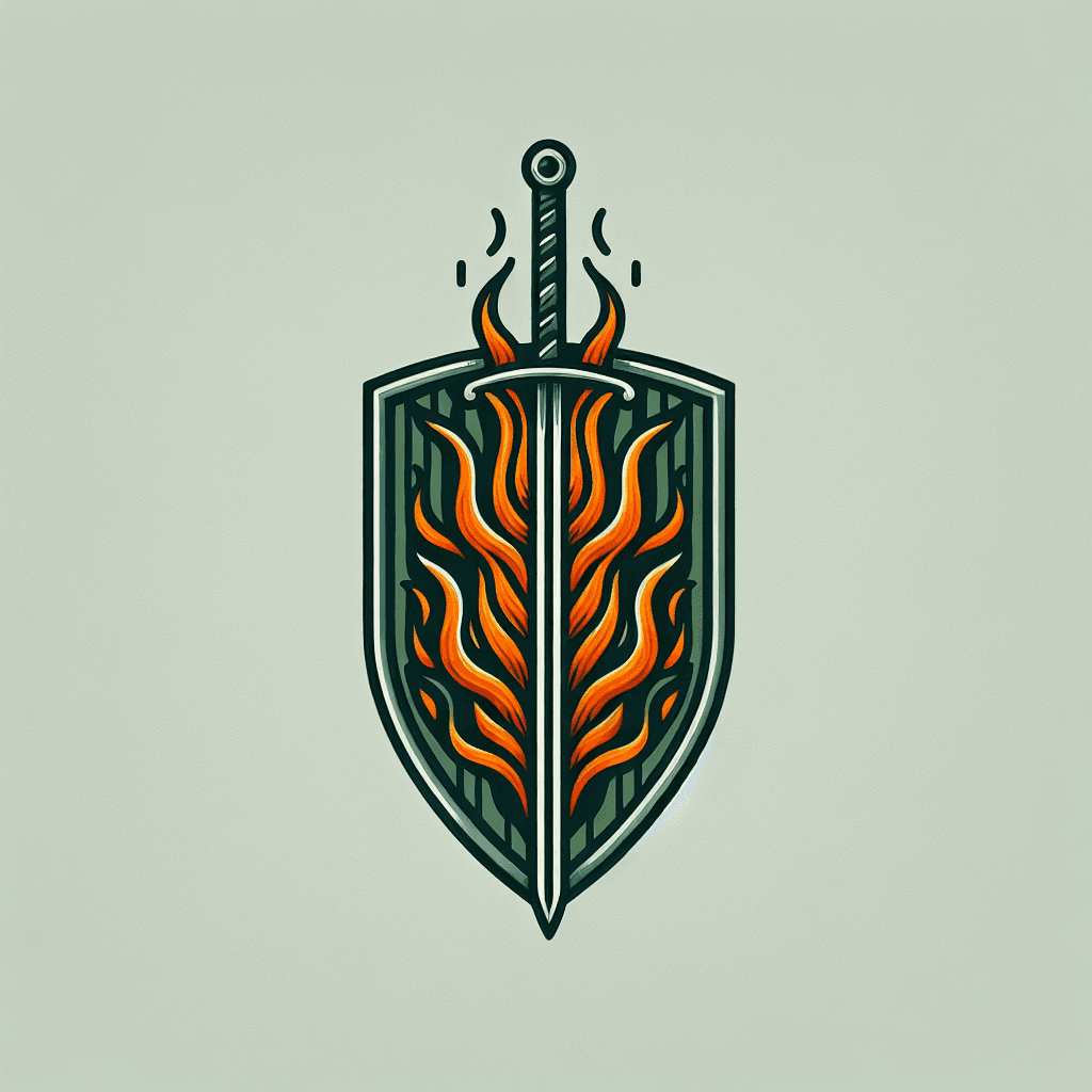 fiery swords crossing a shield