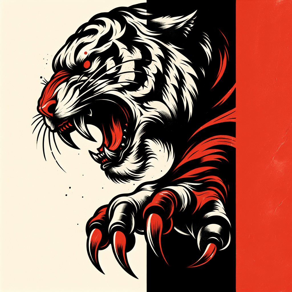 clawing tiger in trash polka style