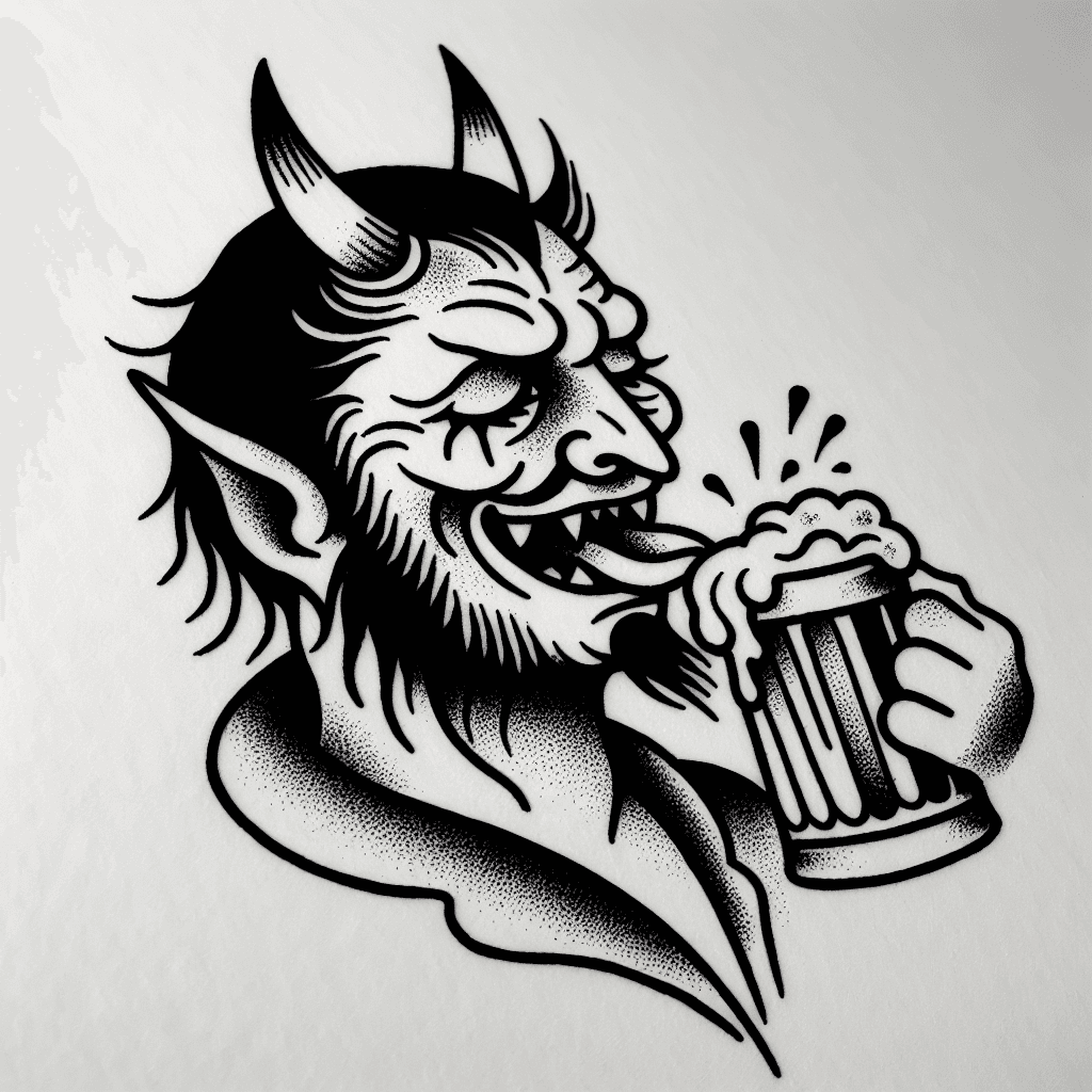 satan drinkin beer