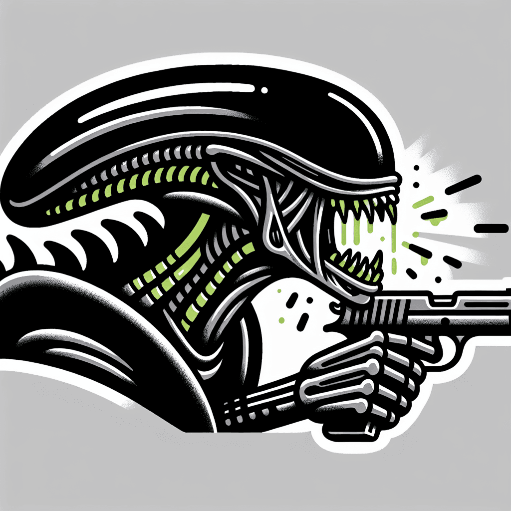 xenomorph mouth holding a gun