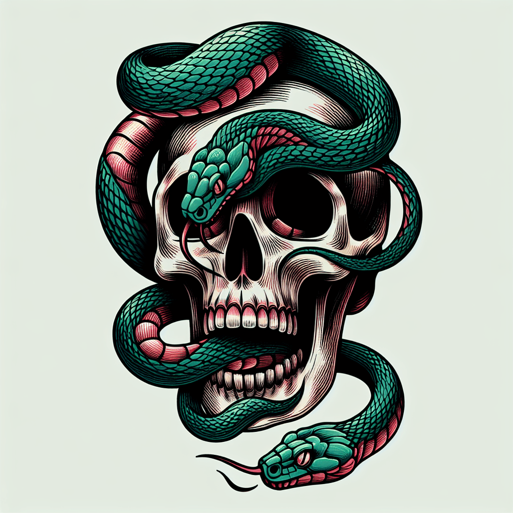 snake slithering through skull eye socket