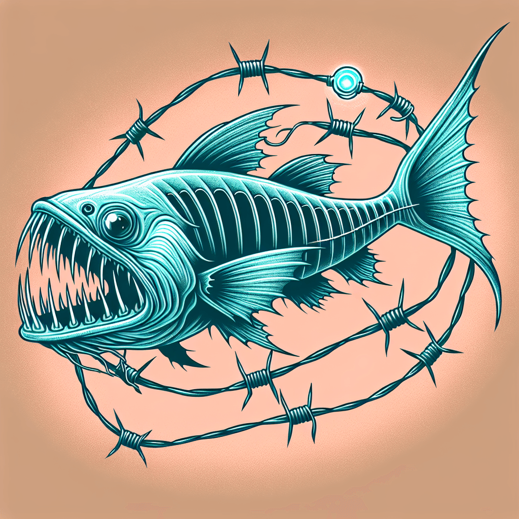 anglerfish chewing barbed wire