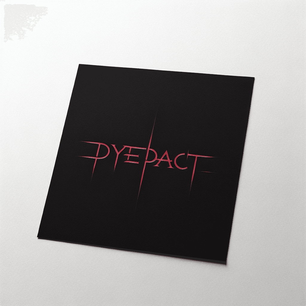 the word dyepact in metal band font