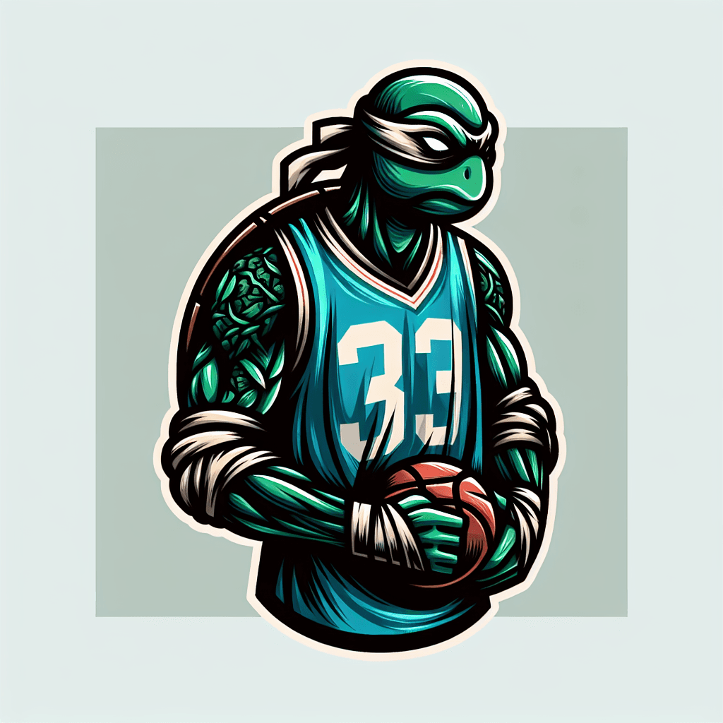 teenage mutant ninja turtle wearing a philadelphia sixers jersey