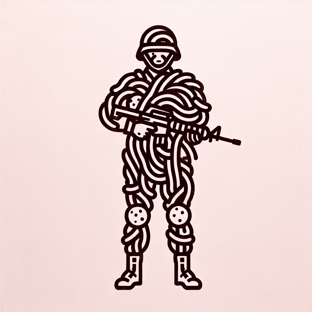 soldier made of spaghetti and meatballs