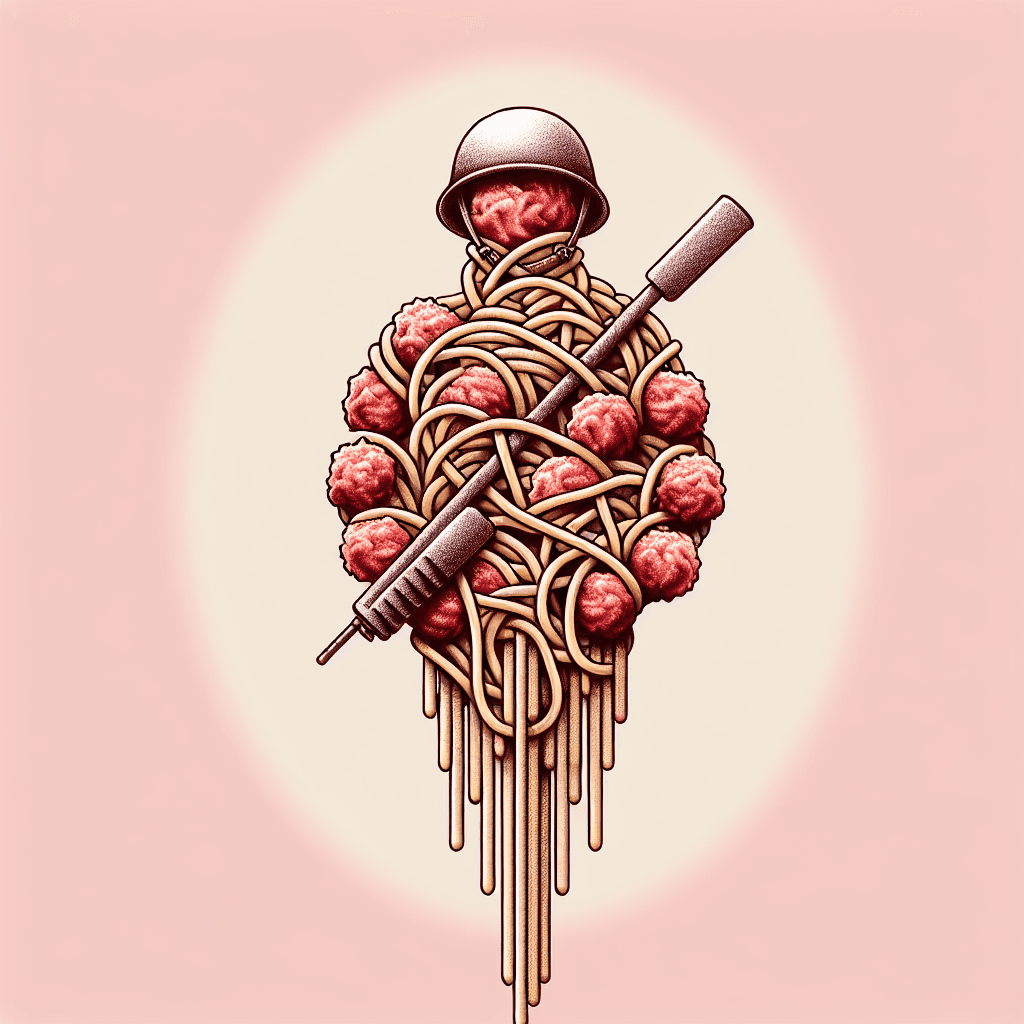 soldier made of spaghetti and meatballs