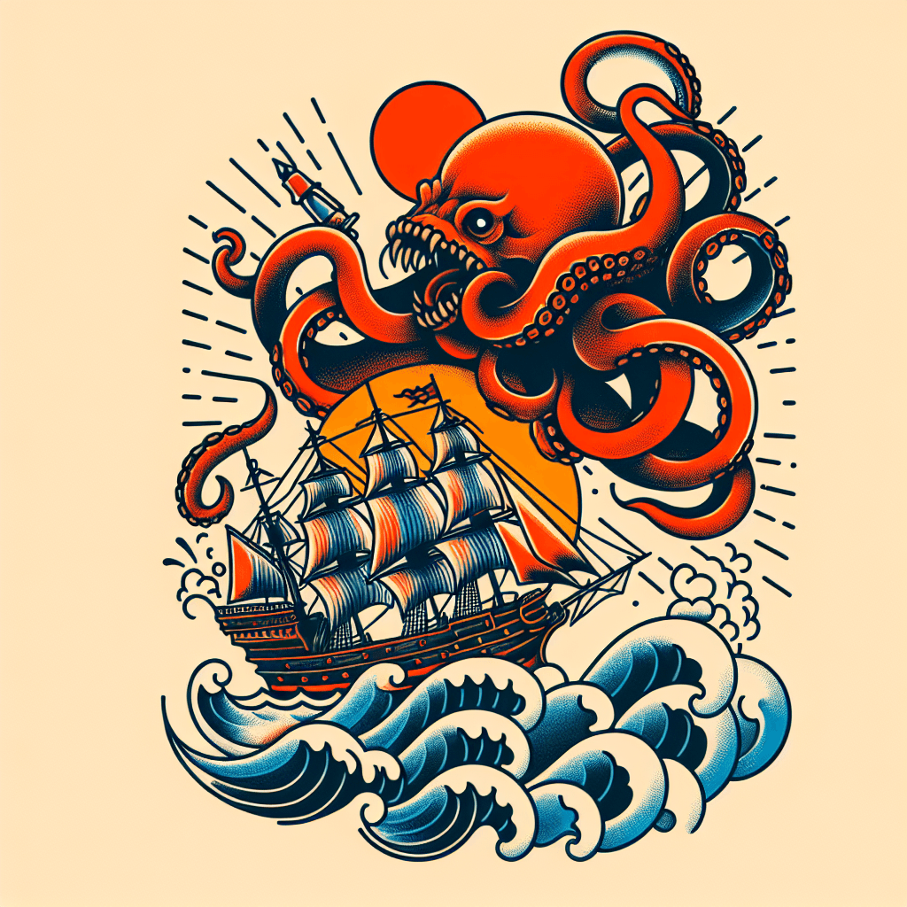 giant octopus attacking a clipper ship